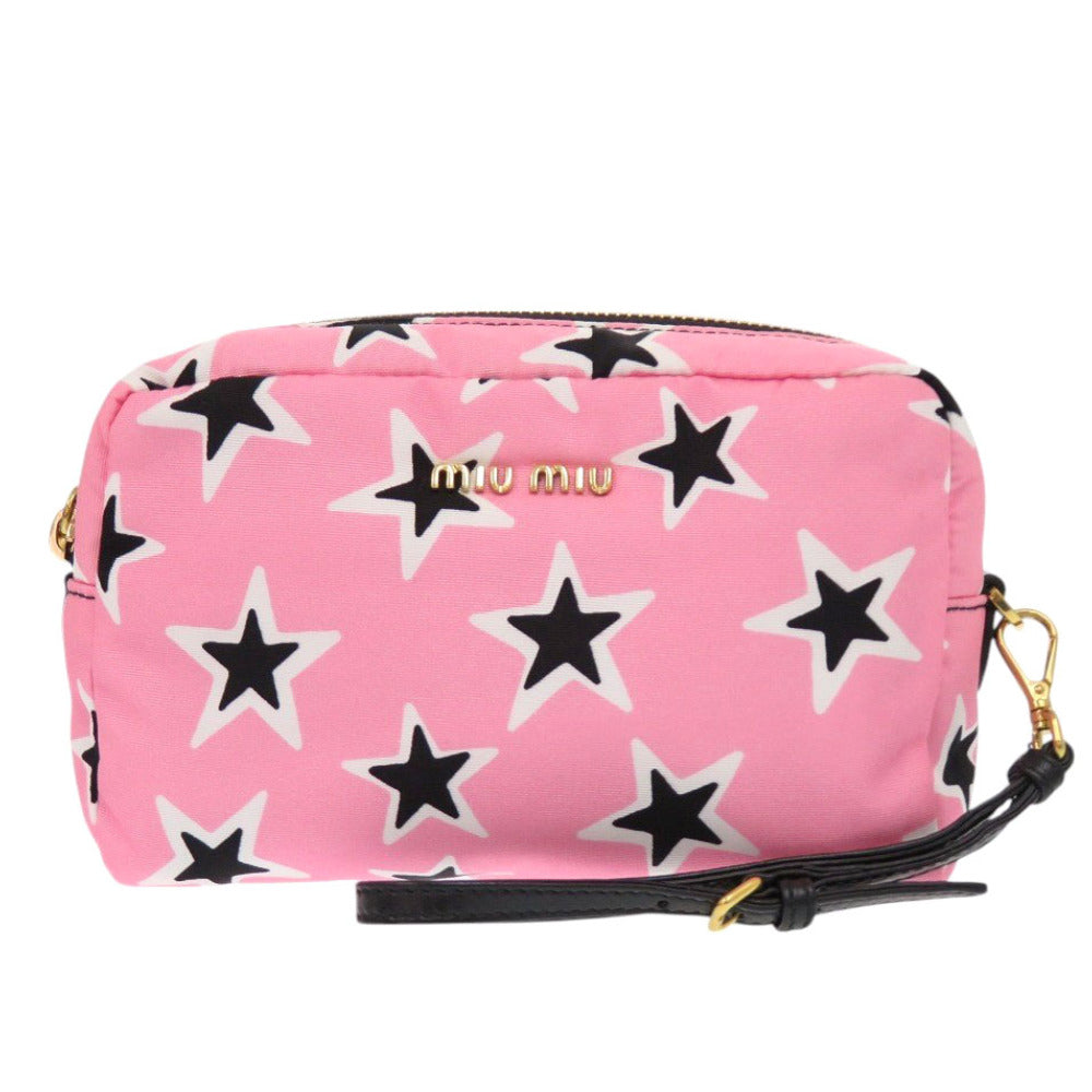 美品 ミュウミュウ 5NE458 星柄 ナイロン ピンク ポーチ 0969【中古】MIUMIU