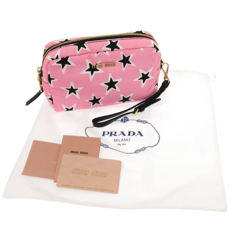 美品 ミュウミュウ 5NE458 星柄 ナイロン ピンク ポーチ 0969【中古】MIUMIU