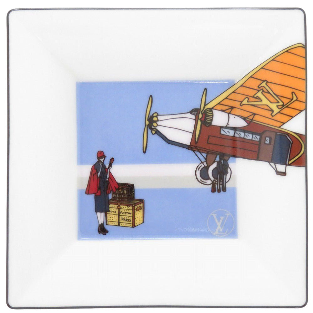 新品同様 ルイ ヴィトン サンドリエ エマ アッシュトレイ 飛行機柄 陶器 ホワイト 灰皿 白 LV 0980【中古】LOUIS VUITTON