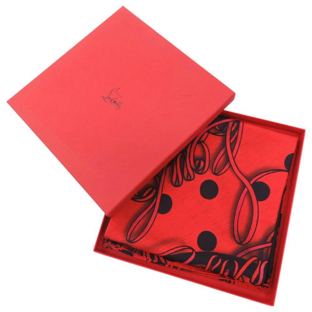 クリスチャンルブタン ノベルティー シルク レッド ブラック バンダナスカーフ スカーフ 0985【中古】Christian Louboutin