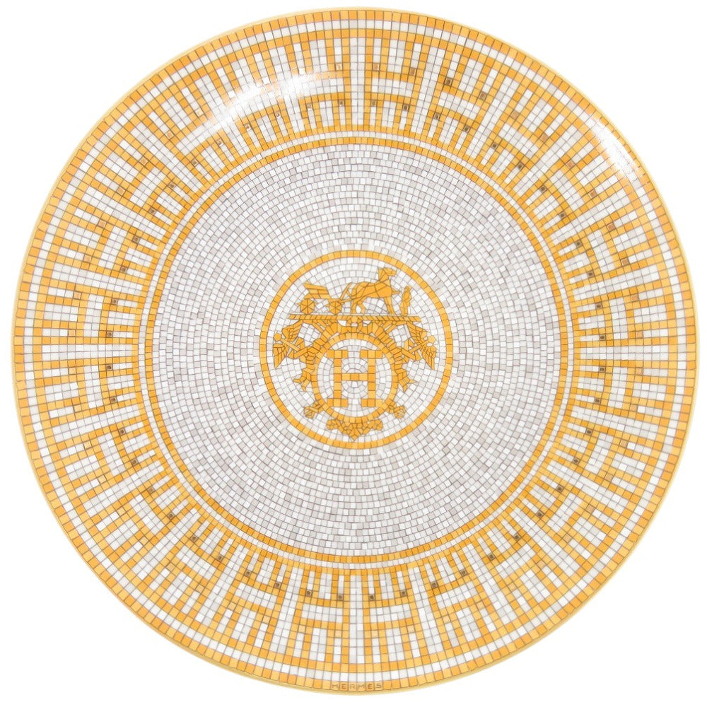 未使用 エルメス デザートプレート ＜モザイク 24＞ ゴールド ポーセリン 陶磁器 グレー/ゴールド 食器 1012【中古】HERMES