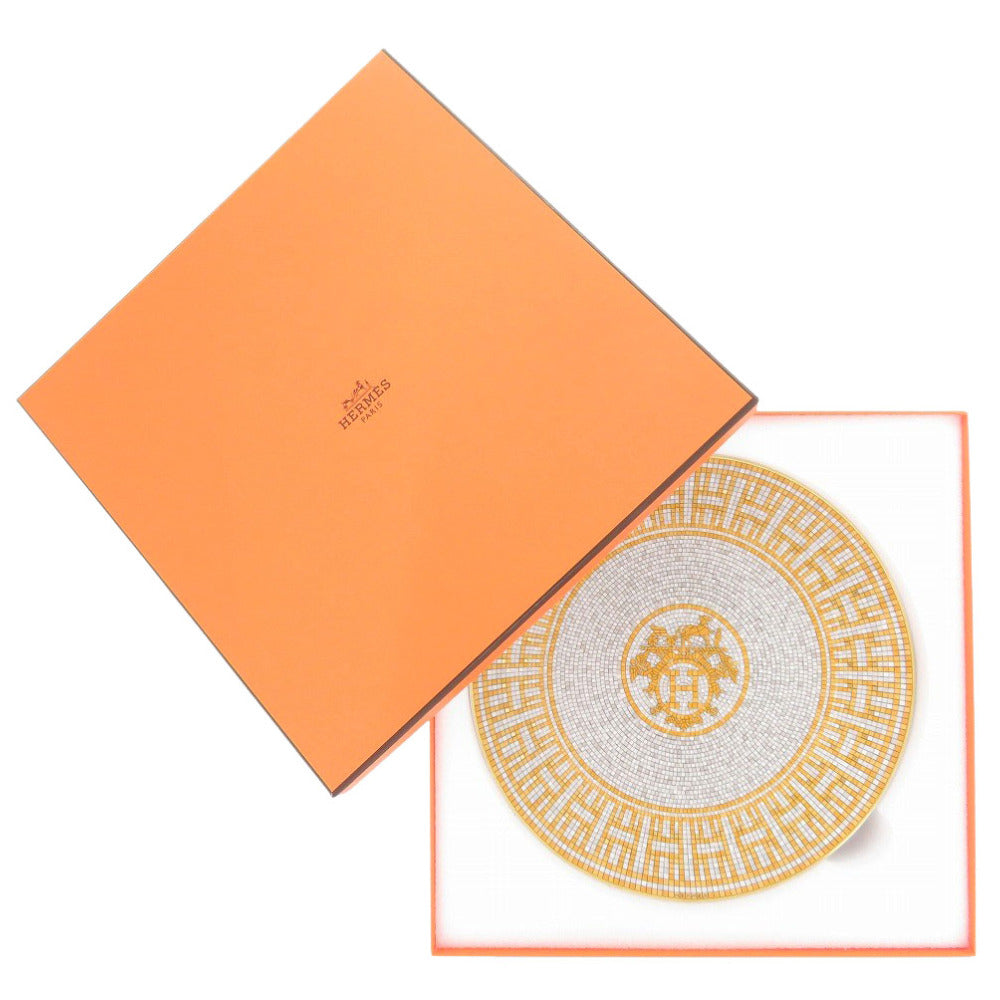 未使用 エルメス デザートプレート ＜モザイク 24＞ ゴールド ポーセリン 陶磁器 グレー/ゴールド 食器 1012【中古】HERMES