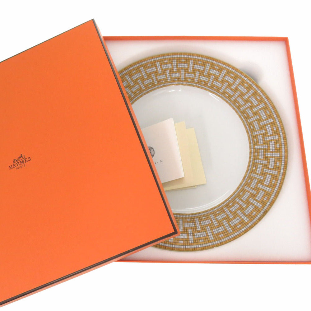 未使用品 エルメス モザイク 24 ディナープレート シルクスクリーンプリント 幾何学模様 食器 ポーセリン オレンジ 1013【中古】HERMES