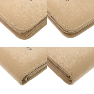 新品同様 バレンシアガ レザー ベージュ 二つ折り財布 コンパクトウォレット 1018【中古】BALENCIAGA