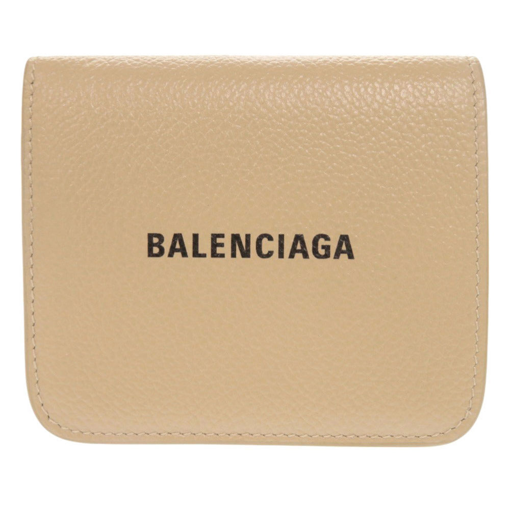 新品同様 バレンシアガ レザー ベージュ 二つ折り財布 コンパクトウォレット 1018【中古】BALENCIAGA