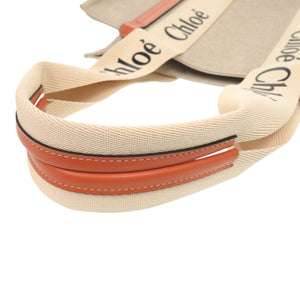 新品同様 クロエ WOODY ウッディ ミディアム トートバッグ レザー リネンキャンバス ベージュ オレンジ ハンドバッグ 1053【中古】Chloe