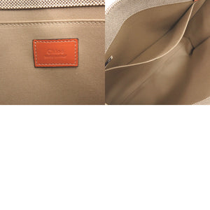 新品同様 クロエ WOODY ウッディ ミディアム トートバッグ レザー リネンキャンバス ベージュ オレンジ ハンドバッグ 1053【中古】Chloe