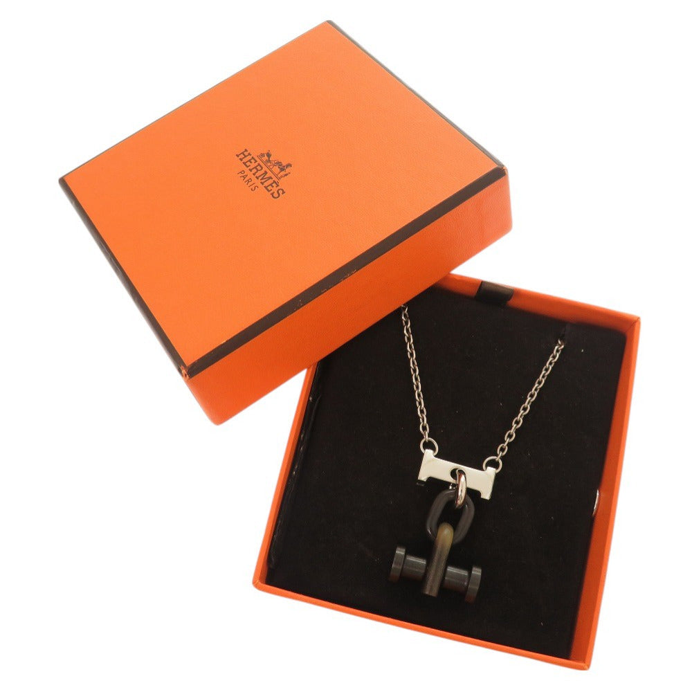 新品同様 エルメス モビールH メタル バッファローホーン シルバー ネックレス ペンダント 1081【中古】HERMES メンズ