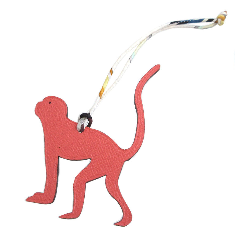 新品同様 エルメス プティアッシュ サル 猿 ヴォーエプソン トゴ ピンク ブルー 青 バッグチャーム キーホルダー 1087【中古】HERMES