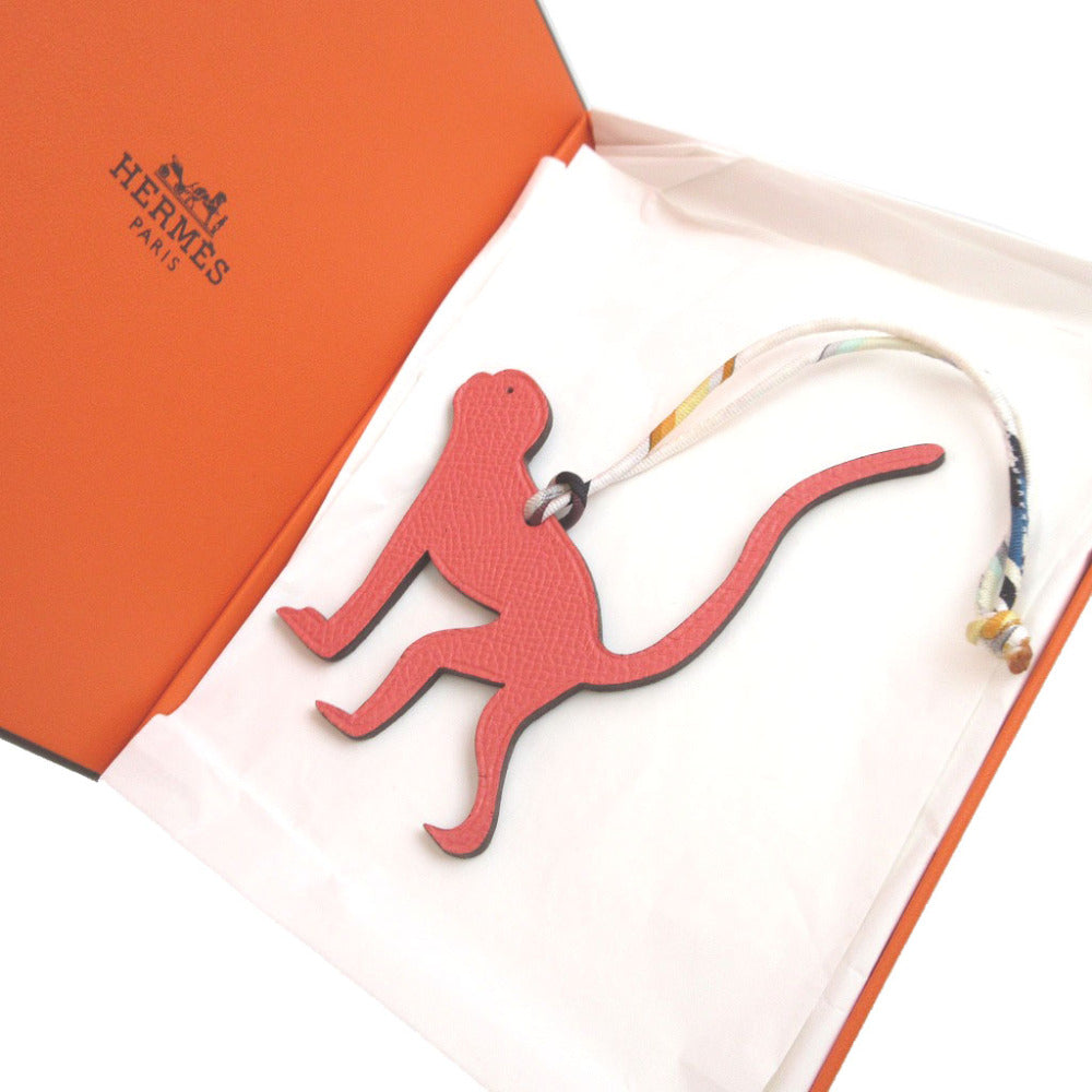 新品同様 エルメス プティアッシュ サル 猿 ヴォーエプソン トゴ ピンク ブルー 青 バッグチャーム キーホルダー 1087【中古】HERMES
