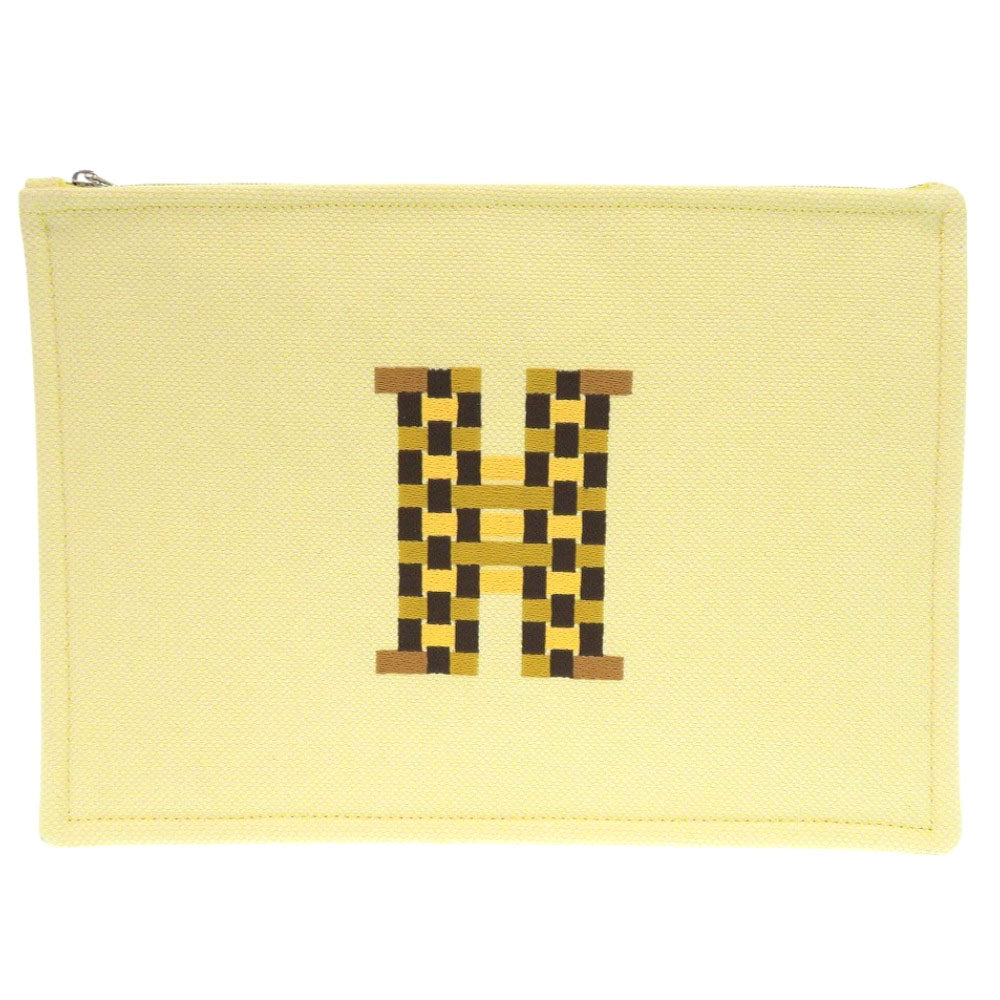 新品同様 エルメス Hティサージュ フラットポーチ コットン イエロー 1089【中古】HERMES