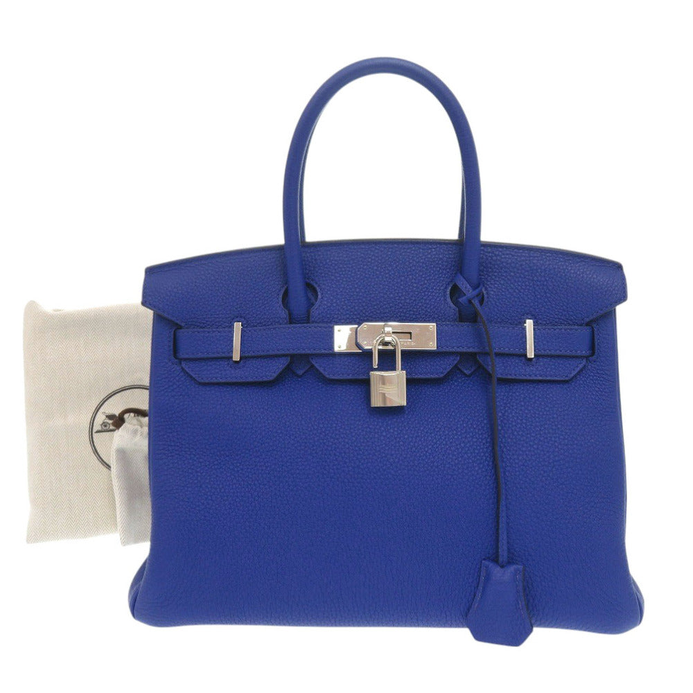新品同様 エルメス バーキン30 トリヨンクレマンス ブルーロワイヤル シルバー金具 U刻印(2022年製) ハンドバッグ 青 1114【中古】HERMES
