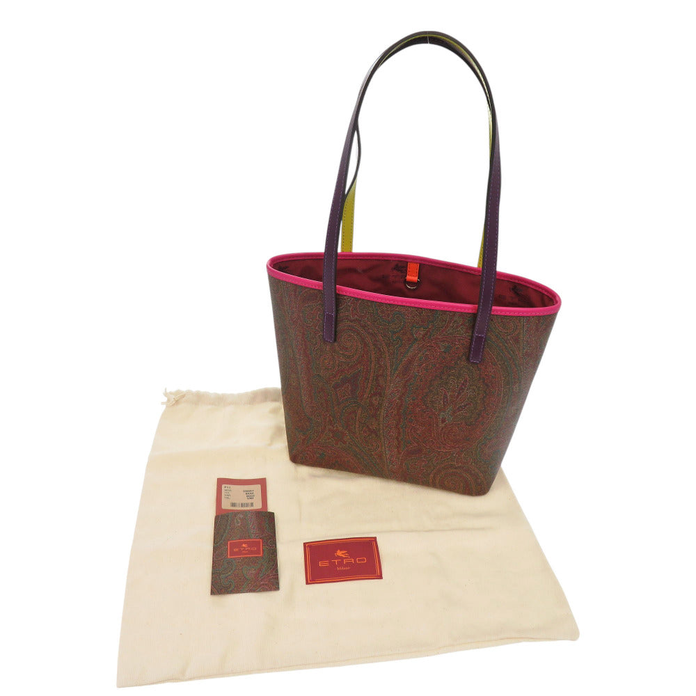 未使用 エトロ ペイズリー柄 0N457 コットン ブラウン パープル トートバッグ 1115【中古】ETRO