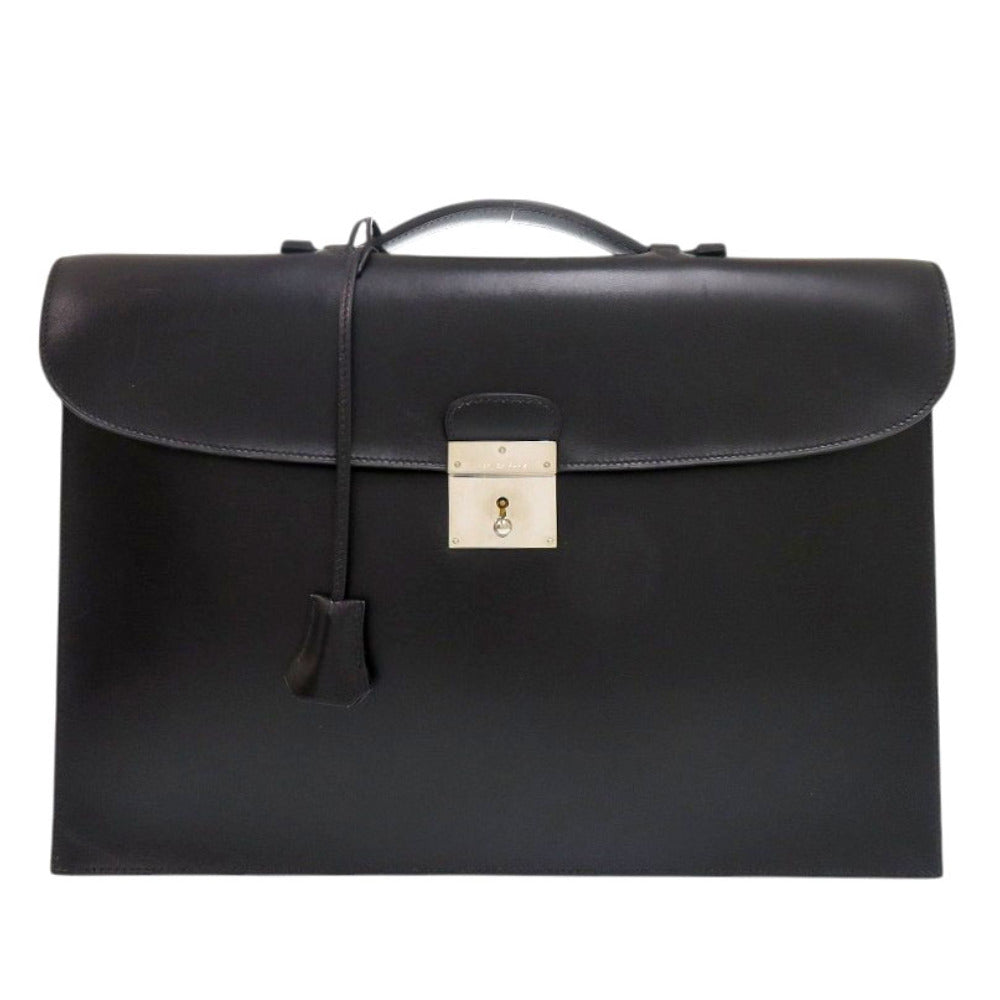 美品 エルメス キリウス ボックスカーフ ブラック シルバー金具 □D刻印 ブリーフケース ビジネスバッグ 黒 1125【中古】HERMES