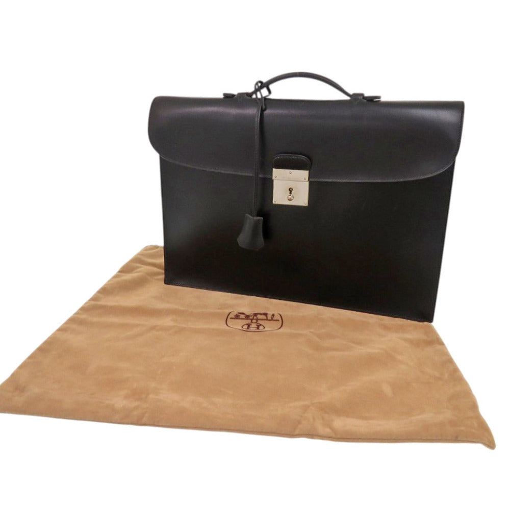 美品 エルメス キリウス ボックスカーフ ブラック シルバー金具 □D刻印 ブリーフケース ビジネスバッグ 黒 1125【中古】HERMES