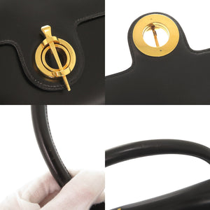 エルメス ヴィンテージ レザー ブラック ハンドバッグ 黒 1126【中古】HERMES