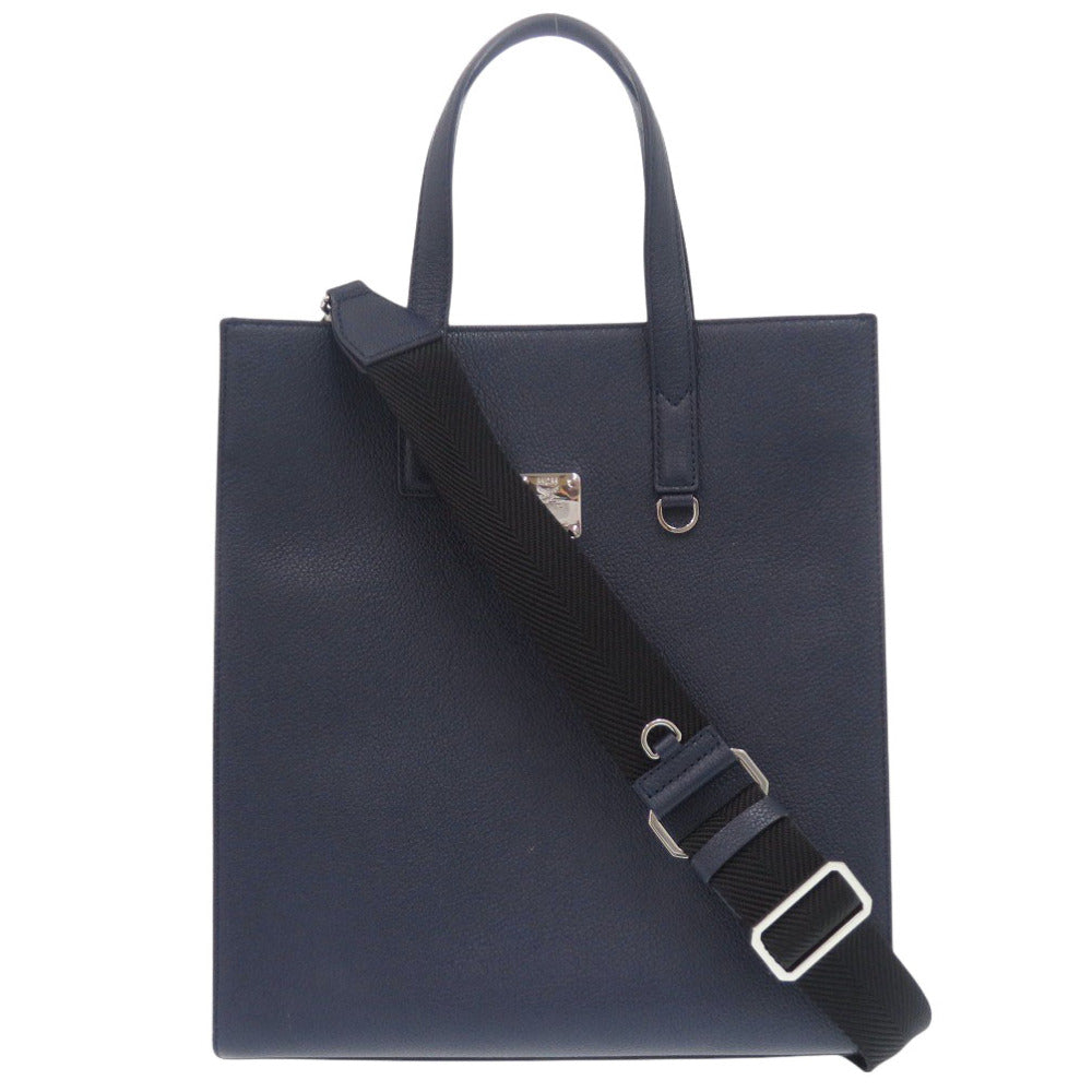 新品同様 エム シー エム 2WAY レザー ネイビー ハンドバッグ 1128【中古】MCM