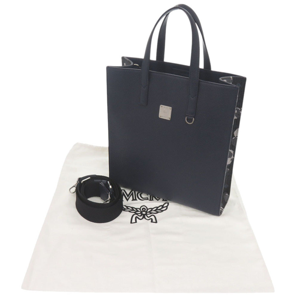 新品同様 エム シー エム 2WAY レザー ネイビー ハンドバッグ 1128【中古】MCM