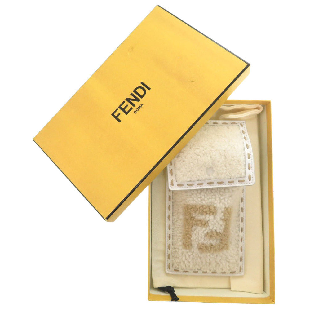 新品同様 フェンディ フォンホルダー バッグチャーム ムートン/レザー ホワイト ポーチ 白 1148【中古】FENDI