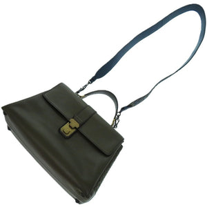 美品 ボッテガヴェネタ ピアッツァ 543214 VALKG 2334 カーフ ラムスキン マスタードグリーン 緑 ハンドバッグ 1175【中古】BOTTEGAVENETA