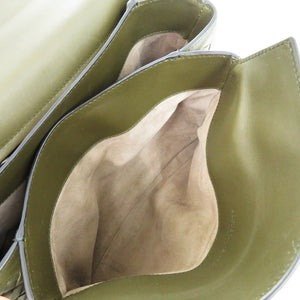 美品 ボッテガヴェネタ ピアッツァ 543214 VALKG 2334 カーフ ラムスキン マスタードグリーン 緑 ハンドバッグ 1175【中古】BOTTEGAVENETA