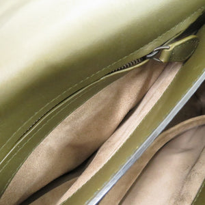 美品 ボッテガヴェネタ ピアッツァ 543214 VALKG 2334 カーフ ラムスキン マスタードグリーン 緑 ハンドバッグ 1175【中古】BOTTEGAVENETA