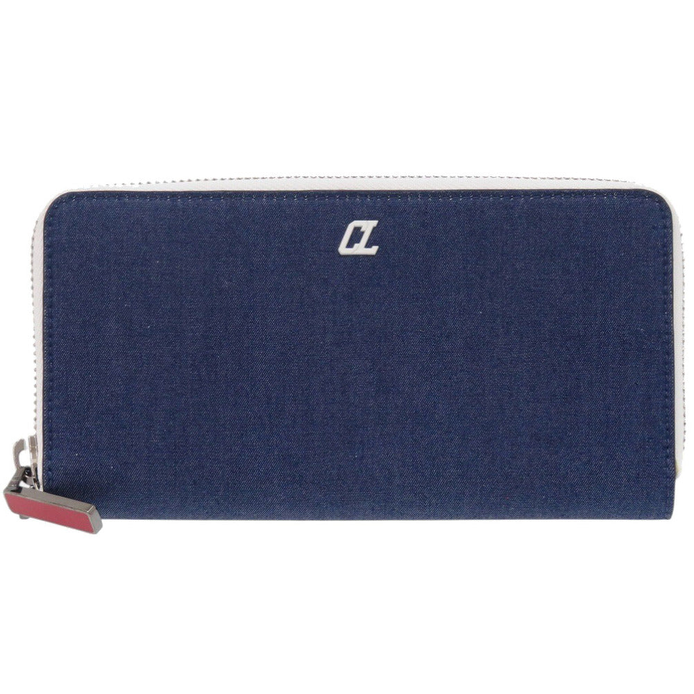 未使用 クリスチャンルブタン ラウンドファスナー 1235496 デニム ブルー 長財布 青 1200【中古】Christian Louboutin