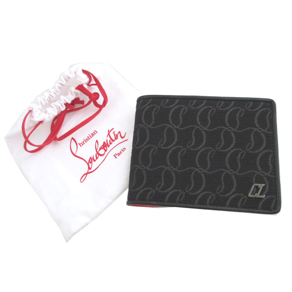 未使用 クリスチャン ルブタン 1245223 キャンバス ブラック 黒 2つ折り財布 札入れ 財布 1203【中古】Christian Louboutin
