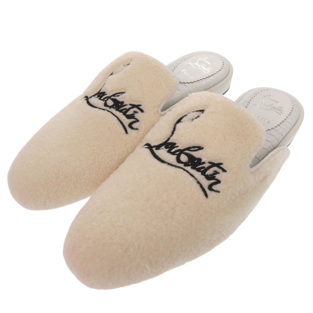 新品同様 クリスチャンルブタン COOLITO DONNA FLAT ルームシューズ クロコ型押し ムートン レザー ホワイト 1204【中古】Christian Louboutin