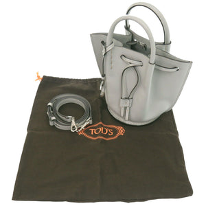 美品 トッズ 2WAY Tタイムレス レザー グレー系 ハンドバッグ 1222【中古】TOD’S