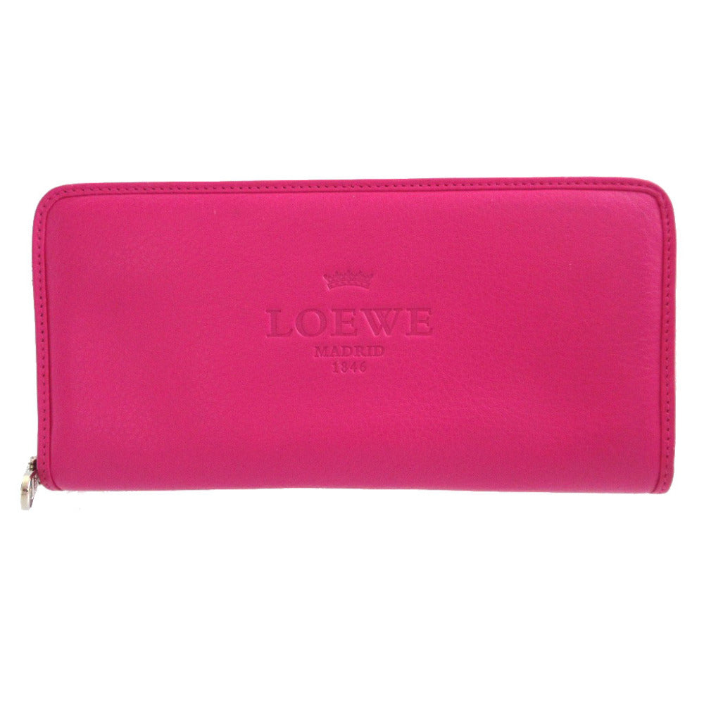美品 ロエベ ヘリテージ レザー ピンク ラウンドファスナー長財布 財布 1223【中古】LOEWE