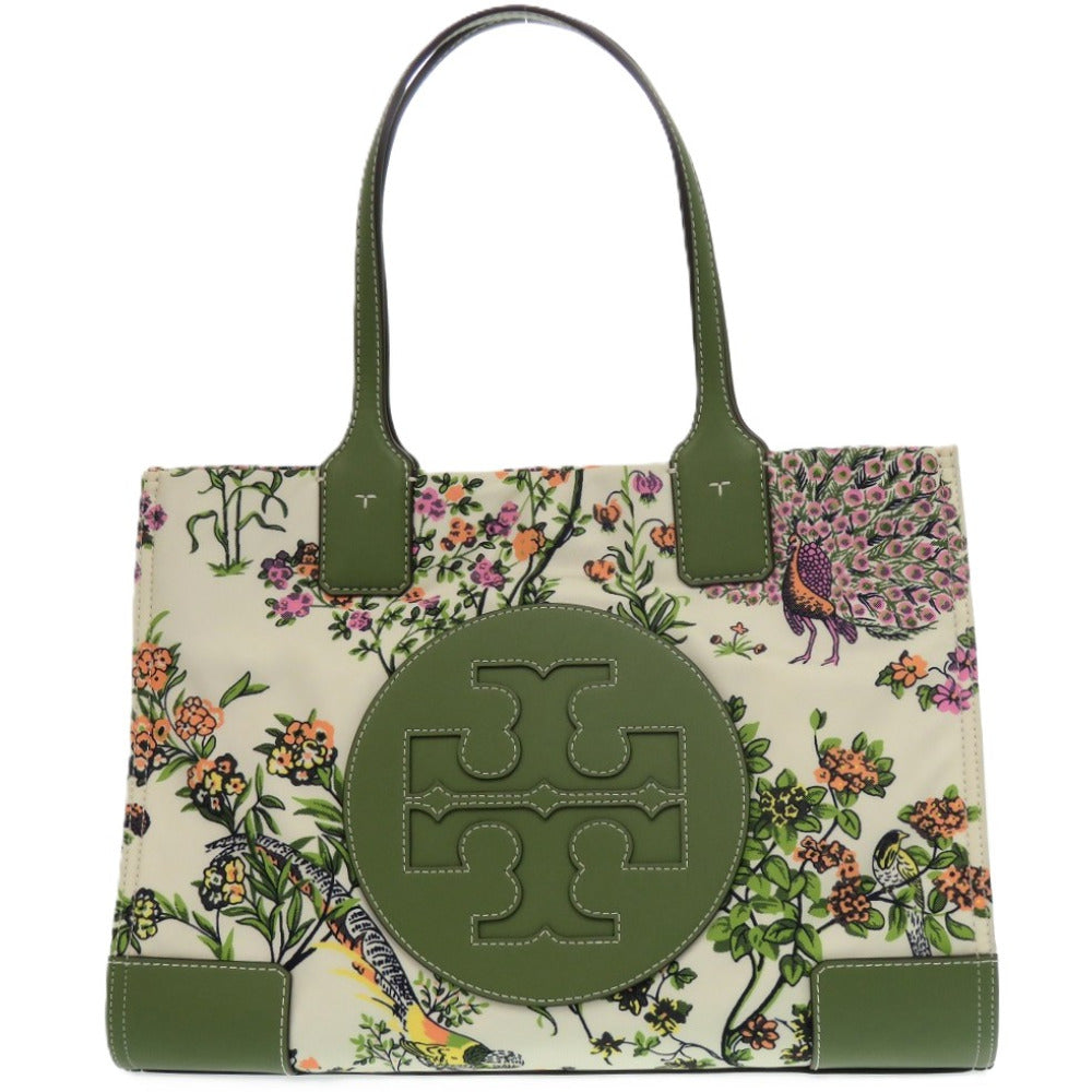 美品 トリーバーチ エラプリントミニトート 82268 レザー リサイクルポリエステル WINTER SAGE 1231 緑 トートバッグ【中古】Tory Burch