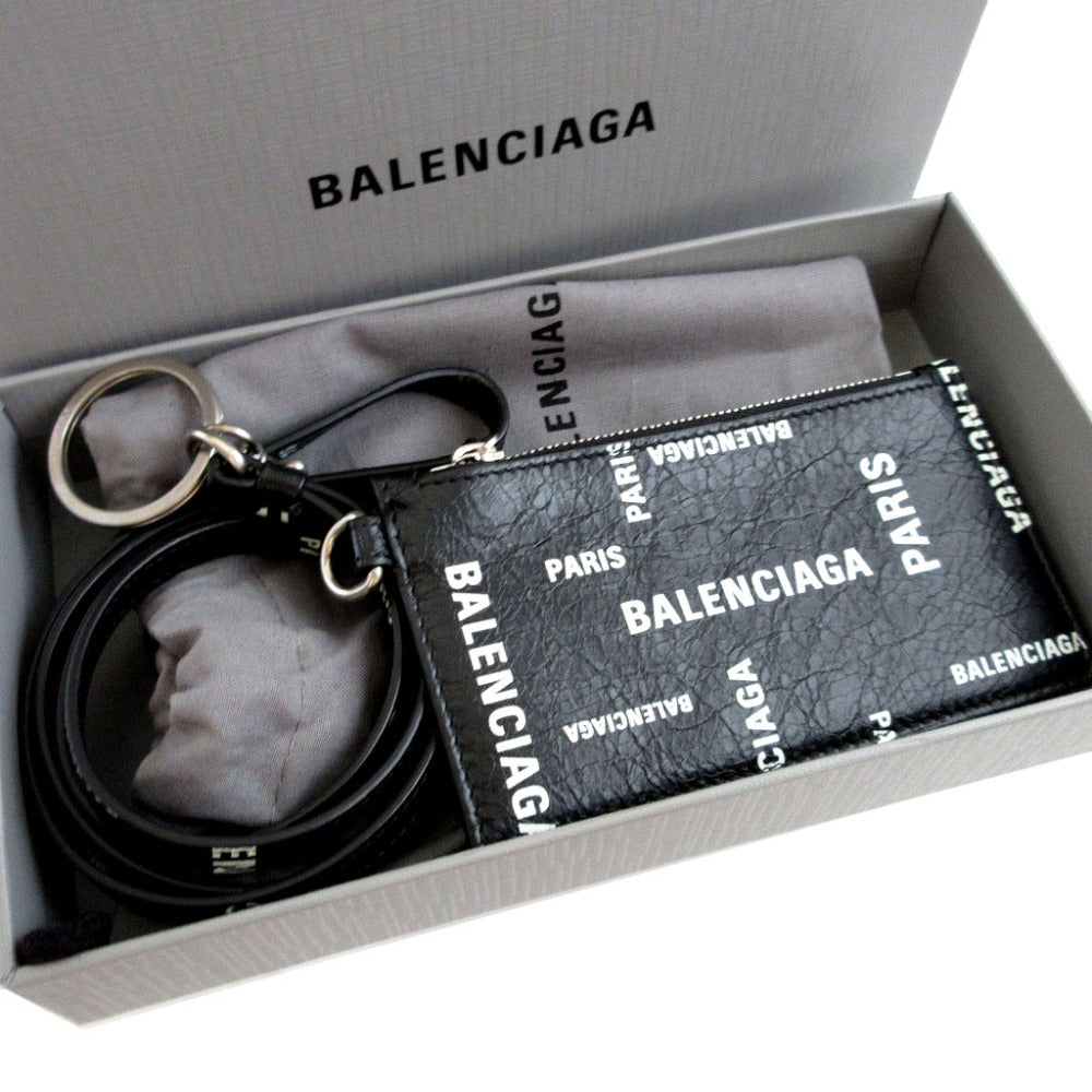 新品同様 バレンシアガ 594548 レザー ブラック 黒 ストラップ付 カードケース コインケース フラグメントケース 1243【中古】BALENCIAGA