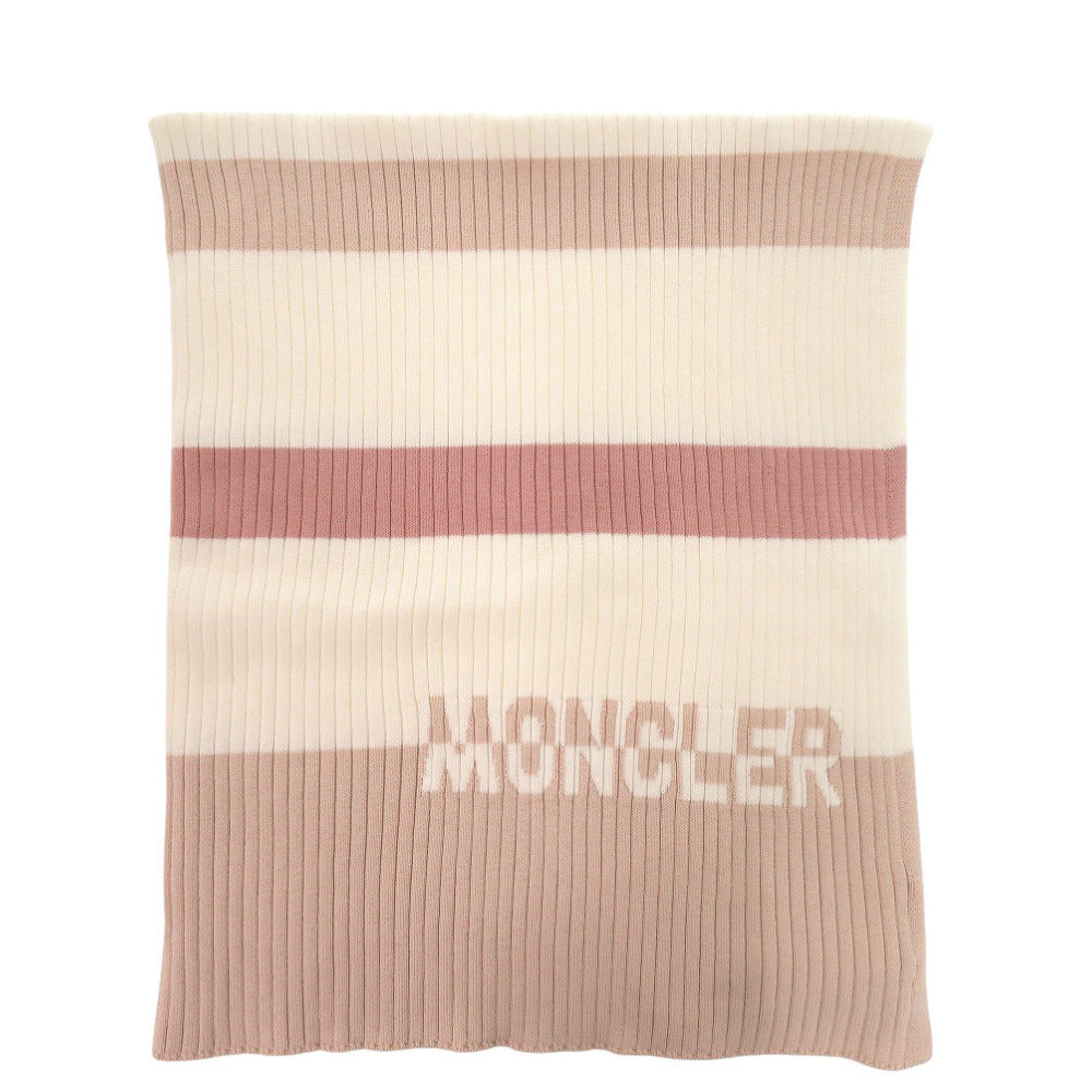 新品同様 モンクレール ブランケット COPERTA TRICOT H19519E00002 M1588 ボーダー コットン ピンク ホワイト 1249【中古】MONCLER