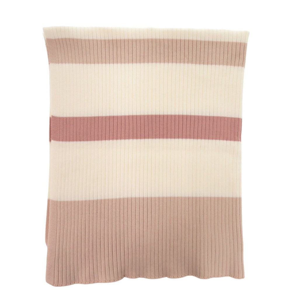 新品同様 モンクレール ブランケット COPERTA TRICOT H19519E00002 M1588 ボーダー コットン ピンク ホワイト 1249【中古】MONCLER