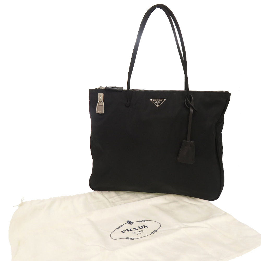 美品 プラダ トライアングルロゴ ナイロン ブラック トートバッグ 黒 1251【中古】PRADA