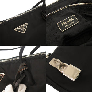 美品 プラダ トライアングルロゴ ナイロン ブラック トートバッグ 黒 1251【中古】PRADA