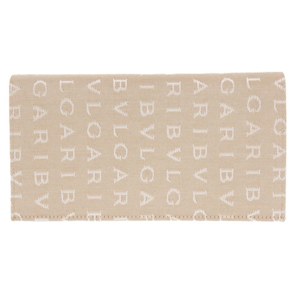 美品 ブルガリ ロゴマニア キャンバス レザー ベージュ 長財布 長札入れ 茶 1252【中古】BVLGARI メンズ