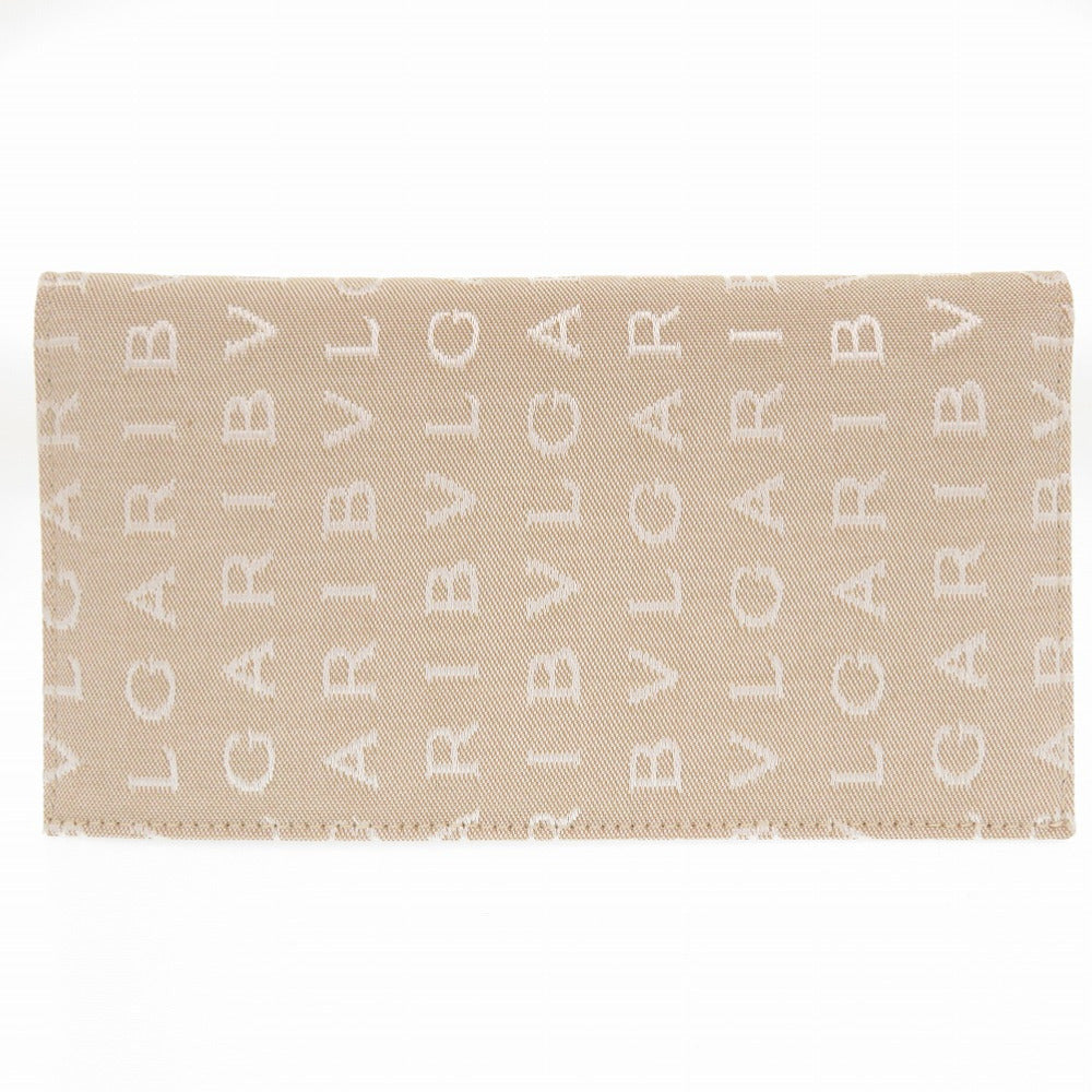 美品 ブルガリ ロゴマニア キャンバス レザー ベージュ 長財布 長札入れ 茶 1252【中古】BVLGARI メンズ