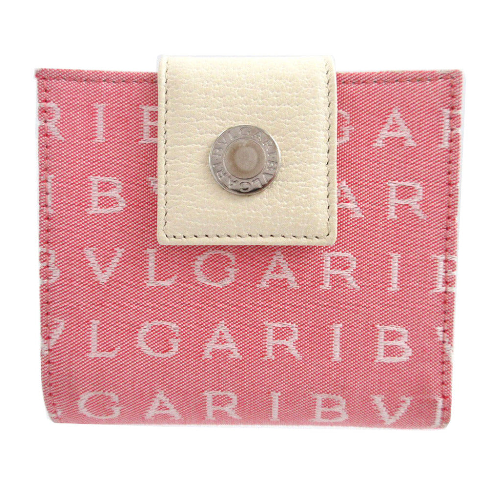 新品同様 ブルガリ ロゴマニア キャンバス レザー ピンク 2つ折り財布 財布 1253【中古】BVLGARI