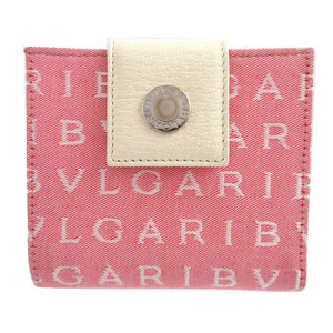 新品同様 ブルガリ ロゴマニア キャンバス レザー ピンク 2つ折り財布 財布 1253【中古】BVLGARI