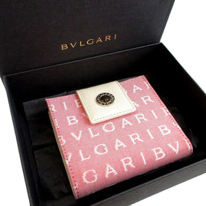 新品同様 ブルガリ ロゴマニア キャンバス レザー ピンク 2つ折り財布 財布 1253【中古】BVLGARI