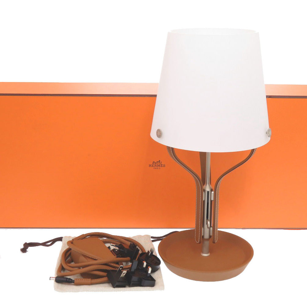 未使用 エルメス LED アンリュミエール アルネ レザー/ガラス/メタル ゴールド ベッドサイドランプ 1261【中古】HERMES