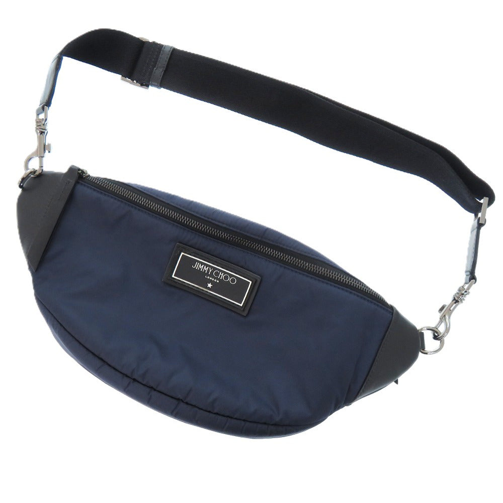 美品 ジミーチュウ KIRT OUQ 193 カーフ ナイロン ネイビー 紺 ボディバッグ 1297【中古】JIMMY CHOO メンズ