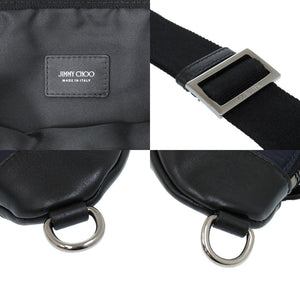 美品 ジミーチュウ KIRT OUQ 193 カーフ ナイロン ネイビー 紺 ボディバッグ 1297【中古】JIMMY CHOO メンズ