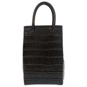 新品同様 バレンシアガ  クロコ型押しレザー ブラック ショッピング フォンホルダー 2WAY ショルダーバッグ 黒 1303【中古】BALENCIAGA