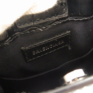 新品同様 バレンシアガ  クロコ型押しレザー ブラック ショッピング フォンホルダー 2WAY ショルダーバッグ 黒 1303【中古】BALENCIAGA