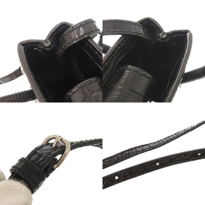 新品同様 バレンシアガ  クロコ型押しレザー ブラック ショッピング フォンホルダー 2WAY ショルダーバッグ 黒 1303【中古】BALENCIAGA