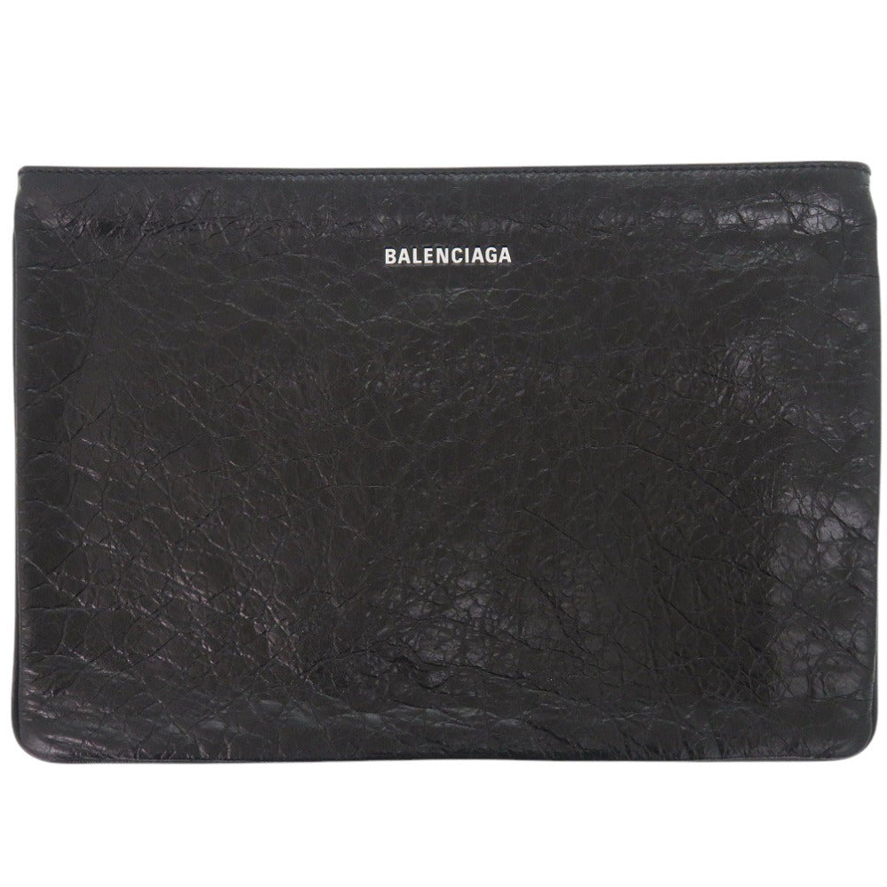 新品同様 バレンシアガ シワ加工 535334 レザー ブラック クラッチバッグ 黒 1304【中古】BALENCIAGA