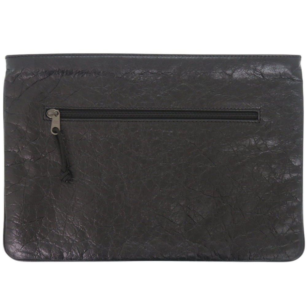 新品同様 バレンシアガ シワ加工 535334 レザー ブラック クラッチバッグ 黒 1304【中古】BALENCIAGA